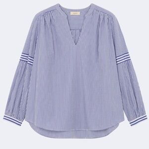 ba&sh Cotton Poplin Long Sleeve “School” Blouse Blue White Stripe.   L2